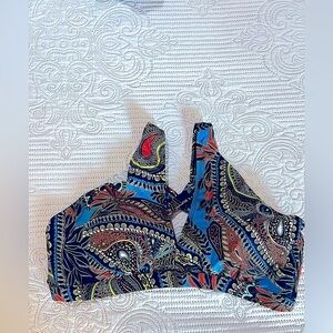 Cleanwater multicolored Paisley Boho Print crisscross Swimsuit Bikini Top 18W